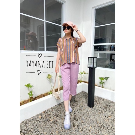 setelan celana 7/8 /dayana set/setelan atas motif bawah polos/COD-6