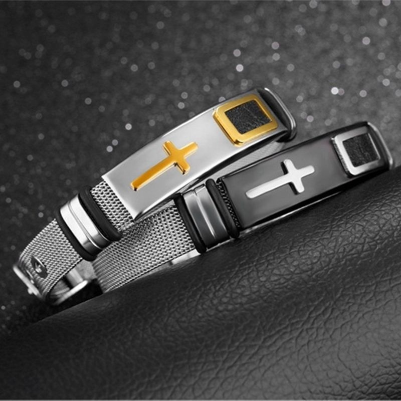 Gelang Bahan Stainless Steel Warna Emas Dan Silver Gaya Hip Hop Punk Untuk Pria