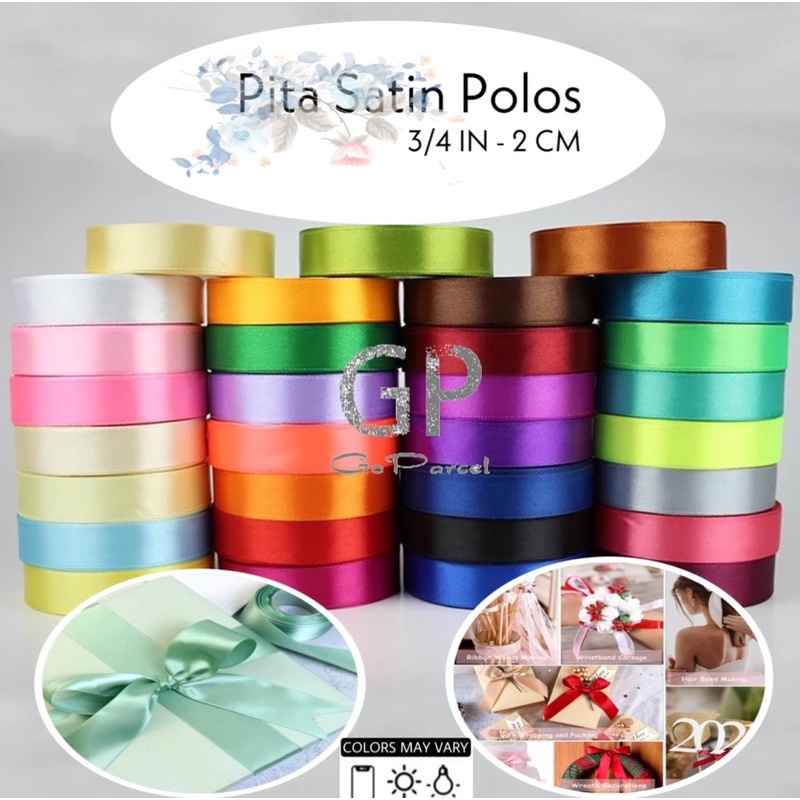 ( Rol 25 Yard ) PITA SATIN 20 MM ( 3/4 IN ) POLOS 0.75 INCH - SATEEN RIBBON - PITA KADO 2 CM