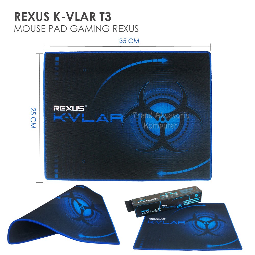 Trend-Rexus Mouse Pad Gaming KVLAR T3 Lebar  35 x 25 cm – Hitam/Biru