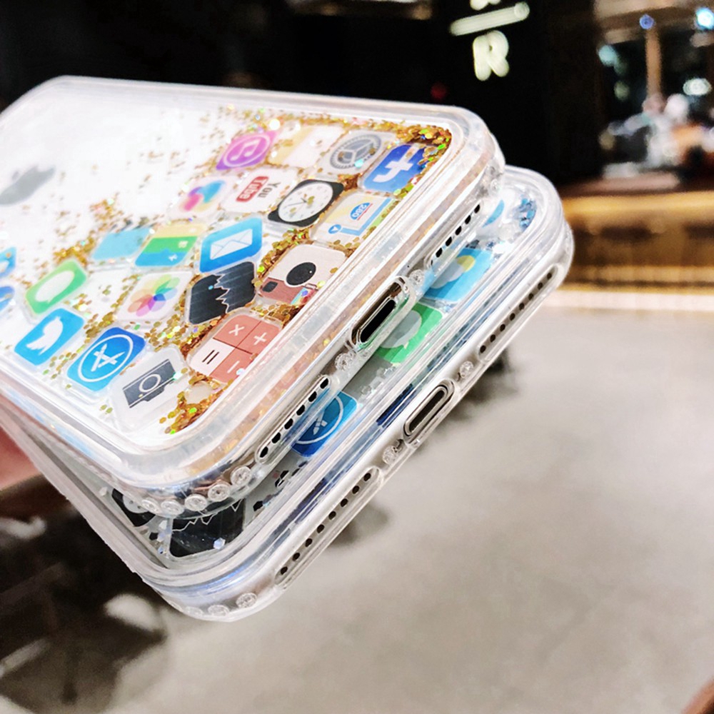 Soft Case Tpu Bening Transparan Aksen Bubuk Glitter Icon Foil Untuk Iphone 11 Pro Xs Max Xr X 11 8 7 6 6s Plus