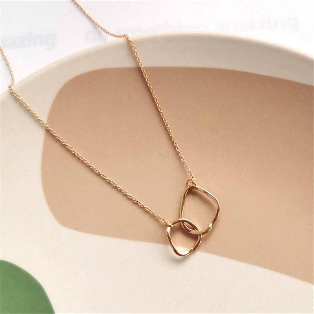 Kalung Rantai Clavicle Dengan Liontin Cincin Ganda Untuk Wanita #261141322
