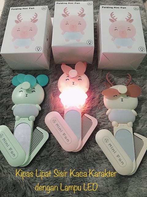 Kipas Mini Lipat USB Fan / Kipas Kecil Lipat Portable / Kipas Genggam Lipat Karakter Cas Model Lampu