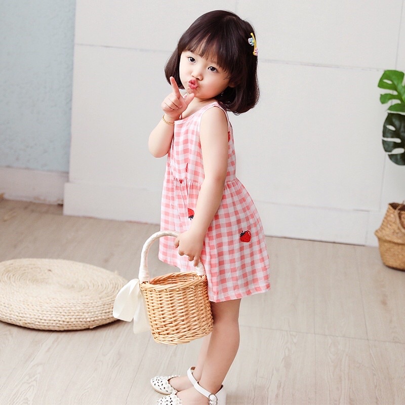 Dress Anak Perempuan Bahan Katun Import Premium Dress Anak Gambar Strawberry Dress Anak Cewe Import Dress Korean Anak Perempuan Rok Terusan Anak Perempuan Pink