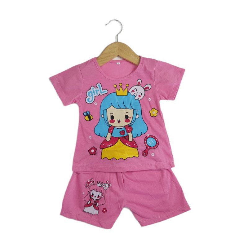 SETELAN SIKUNING PAKAIAN BAJU ANAK PEREMPUAN 2-7 TAHUN MOTIF GIRL WARNA PINK FANTA PEACH BIRU