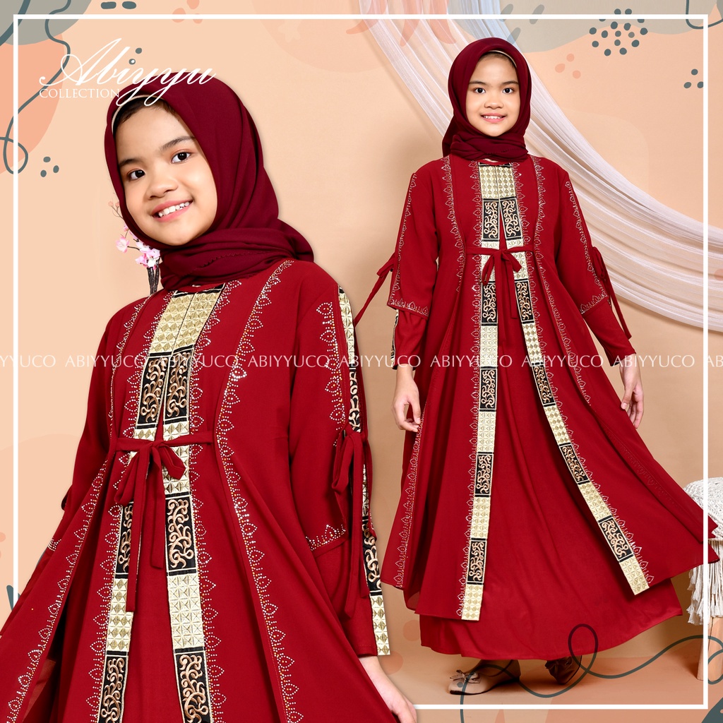 Abiyyuco GL1074A | Gamis Abaya Turkey Anak Perempuan Turkiy Remaja Tanggung Turki Couple Ready Untuk Anak Usia 4 sampai 13 tahun  Bahan Jersey mix Ceruty