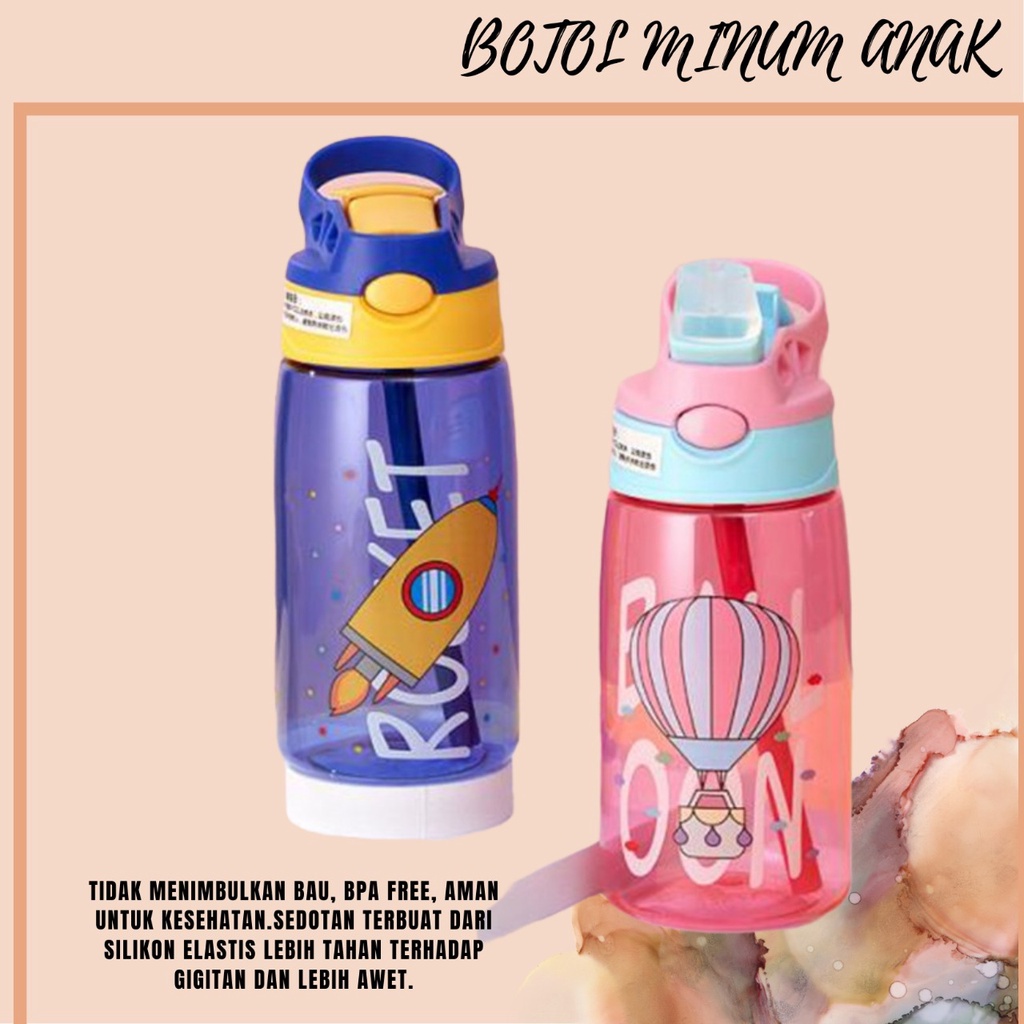 TERLARIS!!! Botol Happy Air Minum Anak Sedotan Motif Lucu Karakter 480 ML