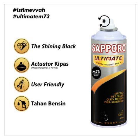 Cat Semprot Sapporo Ultimate M73 Metallic Black / Sapporo Spray / Pilok / Pylox/Hitam Metalik