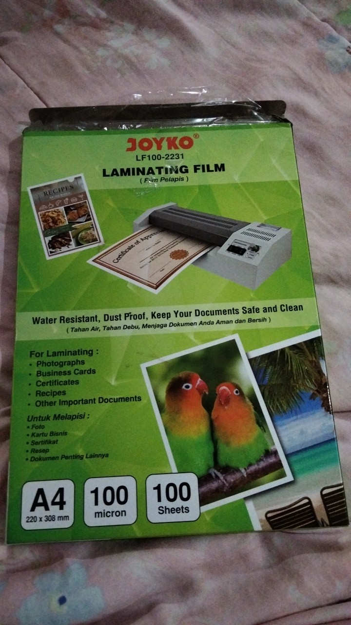 Plastik Laminating Film Joyko A4 100 Micron (100pc)