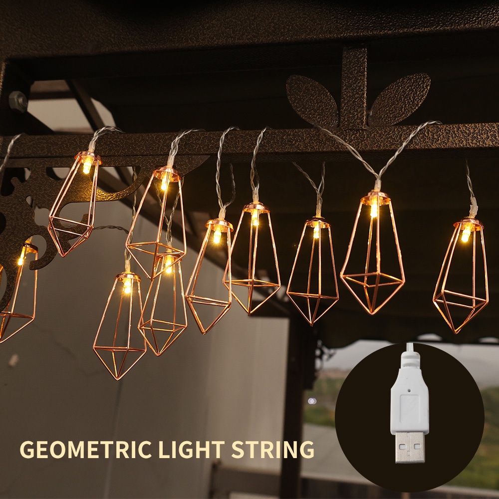 Lampu String Led Bentuk Geometri Anti Air Tenaga Usb Untuk Dekorasi Taman