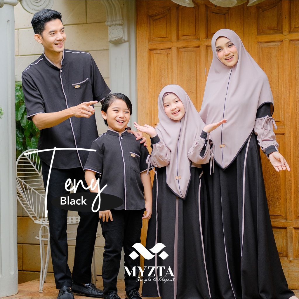 TENY FAMILY SET BLACK MYZTA ORIGINAL KOKO DEWASA TENY DAD GAMIS DEWASA TENY MOM BLACK KOKO ANAK TENY