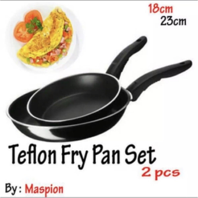 Wajan Teflon Maspion Frypan Set isi 2 pcs Teflon Maspion Frypan Fancy Hitam Set Isi 2 Anti Lengket 18+23 cm Terlaris