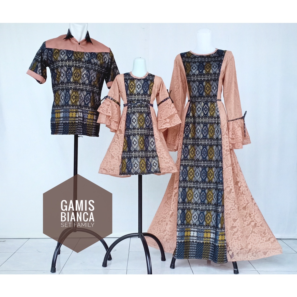 Gamis Bianca/Gamis Brukat Kombi Batik Model Terbaru/Seragam Couple Keluarga Kekinian/Seragam Kondang