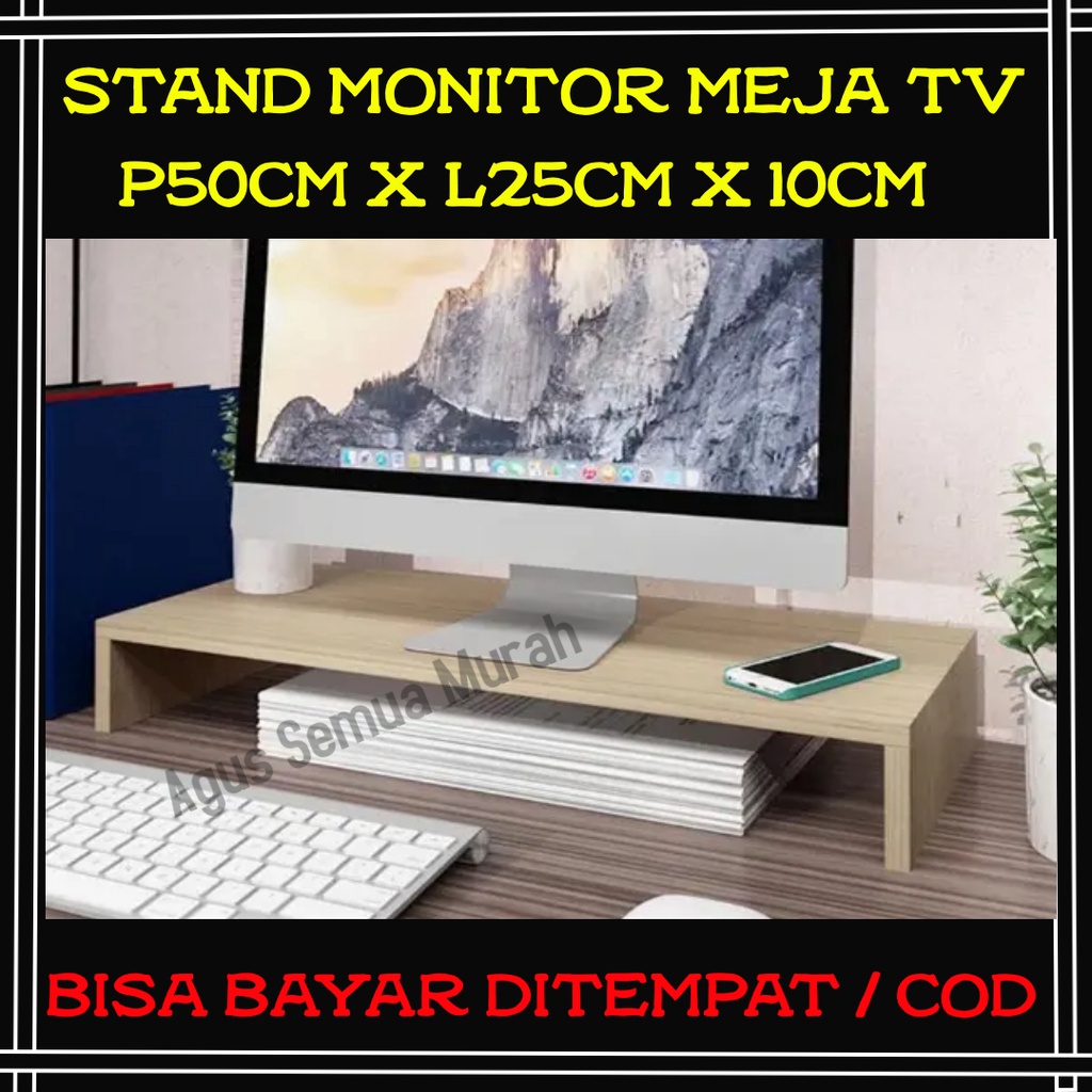 Stand Monitor Rak Meja Laptop Tv Kayu Murah Keren P50cm x L25cm x T10cm Peyangga Leptop Aksesoris Ko