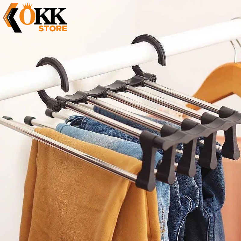 Gantungan Celana Multifungsi 5 in 1 Magic Hanger Stainless Gantungan Baju Celana Jilbab Pakaian