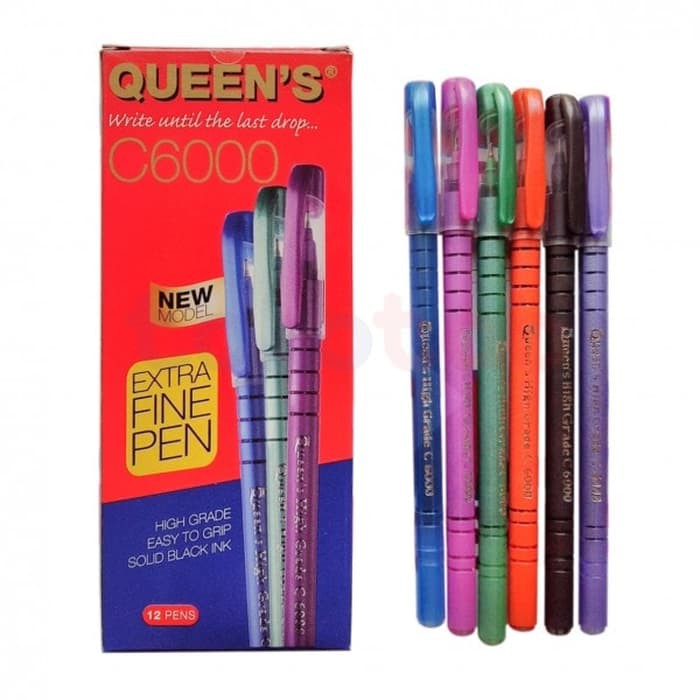 Pena QUEEN'S C6000 Hitam Satuan Pulpen Pen Ballpoint Balpen Bolpenku lilin