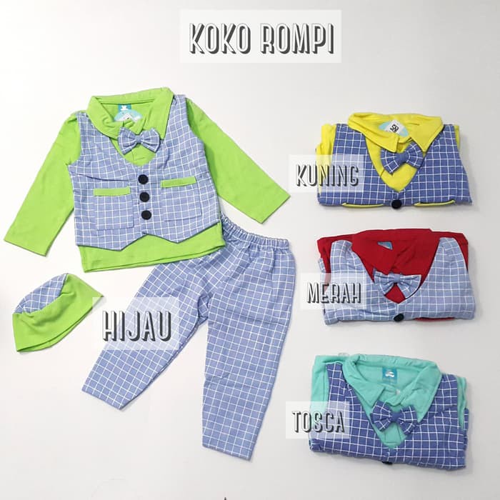 Baju Muslim Koko Anak Laki-Laki Rompi Kotak Set Peci