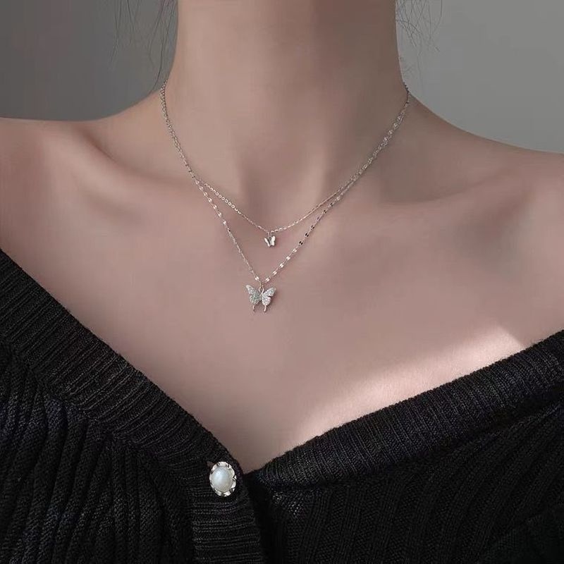 2022 Kalung Choker Dua Lapis Dengan Liontin Kupu-Kupu Untuk Wanita