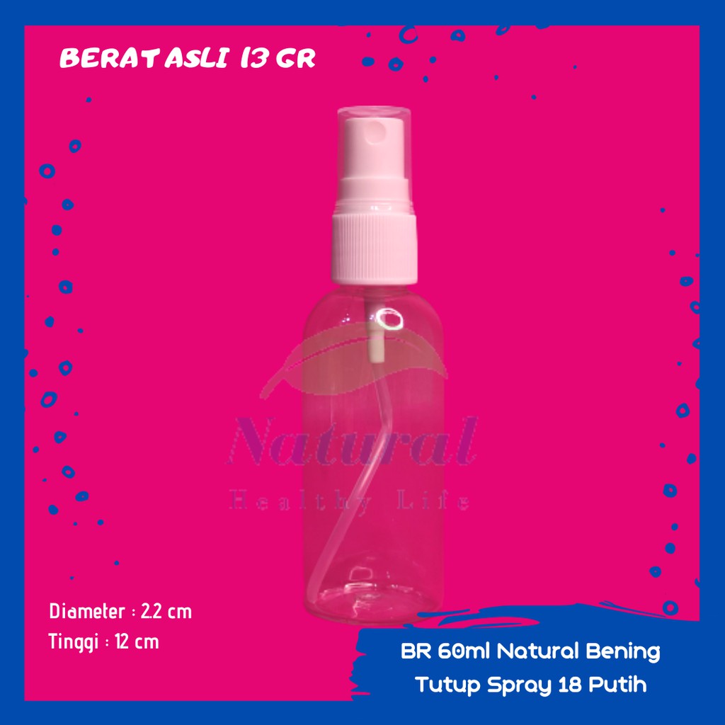 Botol Spray 60ml Natural Tutup Spray  Neck 18 Bahan PET