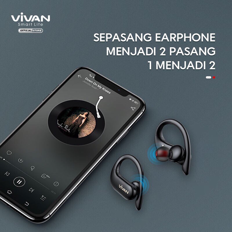 VIVAN Earphones Headset TWS Bluetooth 5.0 Waterproof IPX5 25 Hours Play Time Garansi 1 Tahun Sport X