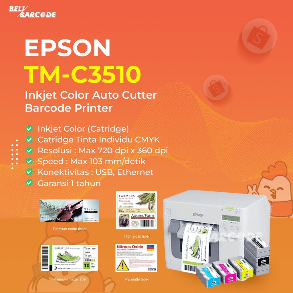 Printer Barcode Epson TM-C3510 Cetak Label Warna Volume Industrial USB + LAN