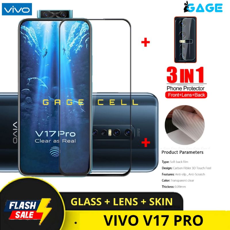 PROMO 3IN1 TEMPERED GLASS LAYAR KAMERA SKIN CARBON VIVO V17 PRO V17PRO TG ANTI GORES FULL SCREEN