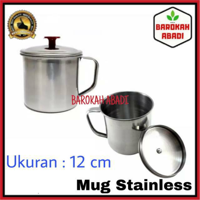Grosir Mug Stainless 12 Cm Disertai Tutup Handle Stainless - Gelas Stainless 12cm Dengan Tutup WEr7Y3CVO96pL