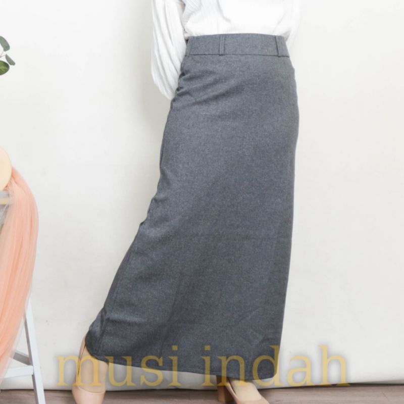 Rok Kerja Panjang Hitam Rok A Line Bahan Formal Kantor-Abu-Abu