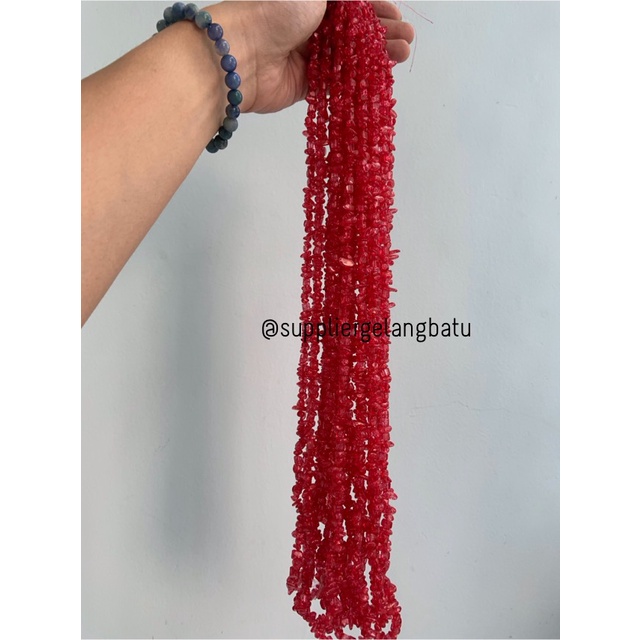 kerikil Batu RED QUARTZ kuarsa merah cabe 1cm kilap renteng aksesoris