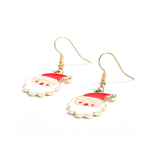 LRC Anting Gantung Natal Fashion Santa Claus Alloy Drip Oil Santa Earrings P14701