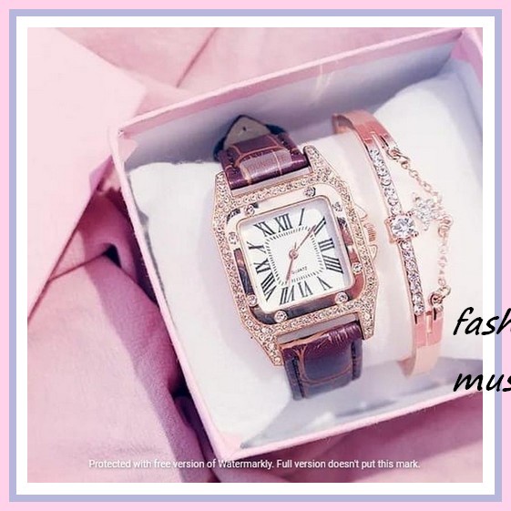 Jam Tangan Wanita Mewah Jam Tahan Air Mode Jam Tangan Fashion  / Jam Tangan Set / Gelang Wanita  Set