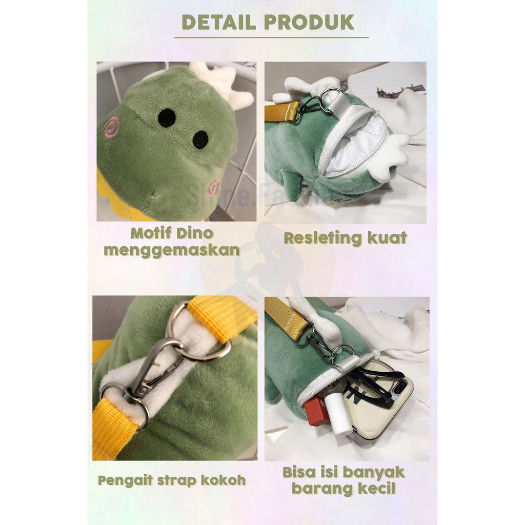 ASFOUR - Tas Selempang Boneka Dino Lucu Imut Tas Bahu Bentuk Dinosaurus Korea Kekinian New Terlaris Tas Selempang Bulu Boneka Dinosaurs Tiny Dino