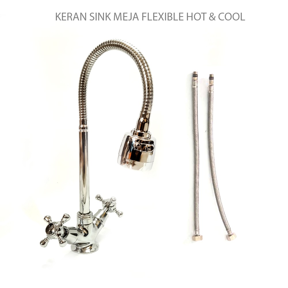 Kran Wastafel Cuci Piring Flexible Panas Dingin Model Meja Size 1/2inch Kuningan Vicenzzo Original