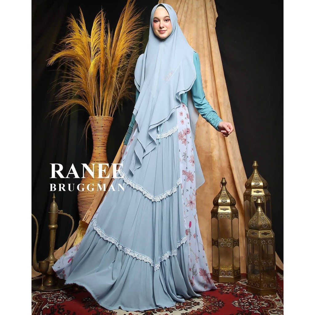 AISHA By RANEE BRUGGMAN, DRESS Maxy Panjang Set Khimar GAMIS SYARI PREMIUM MOTIF Bunga All Size Fit