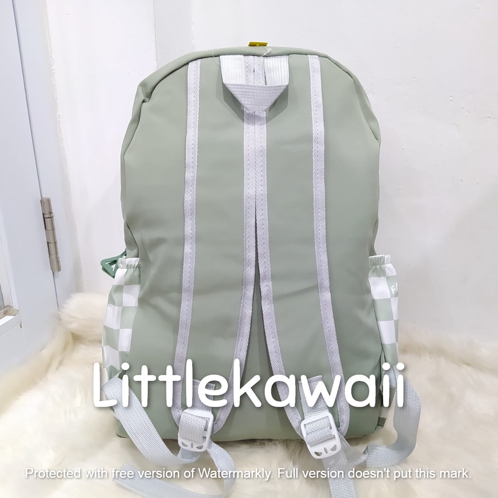 LK/Tas Ransel Laptop Backpack Parasut Sekolah Fashion Korean Style Anak Remaja Kantong Boneka Bear Square Import