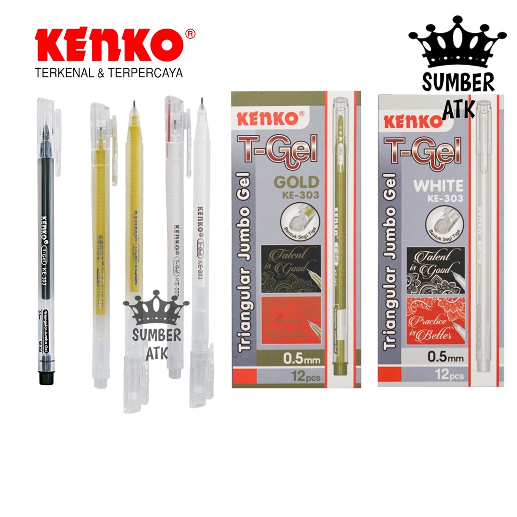 

Gel Pen KE-303 T-Gel Triangular 12 PCS ( 1 LUSIN ) KENKO / Pulpen / Pena 0.5 MM BLACK BIRU RED WHITE GOLD