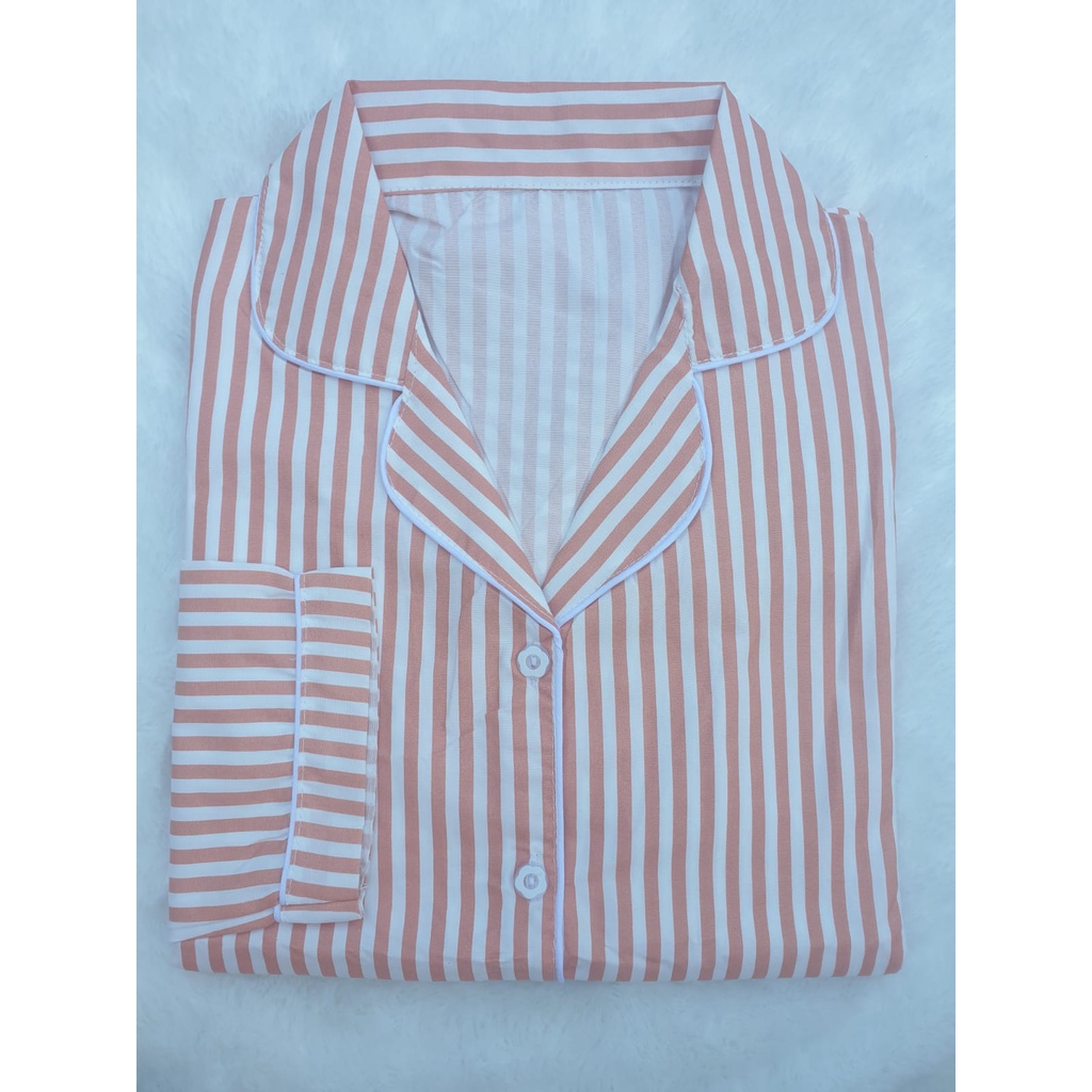 BJ-Piyama PP Wanita Dewasa Salur - Baju Tidur Lengan Panjang-Salur Salem