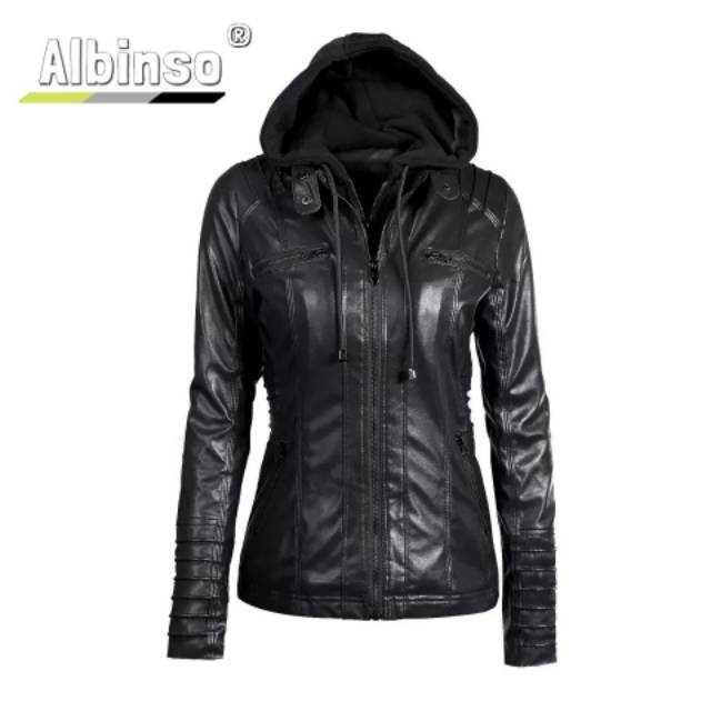 Jaket kulit sintetis hoodie wanita / jaket semi kulit sintetis  / fashion wanita /pakaian wanita