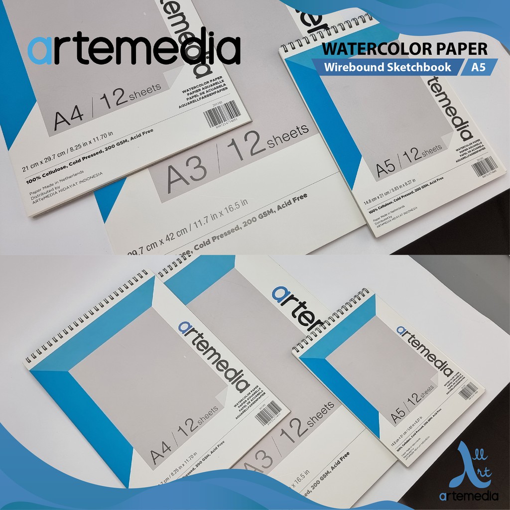Kertas Cat Air Artemedia Watercolor Book A5 Wire Bound Sketchbook-5