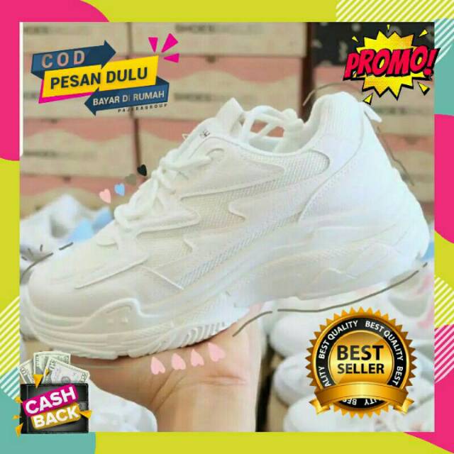 Sepatu Sneakers Kets Casual Olahraga Sport Putih Import Wanita Cewek Korea Original Murah Terbaru