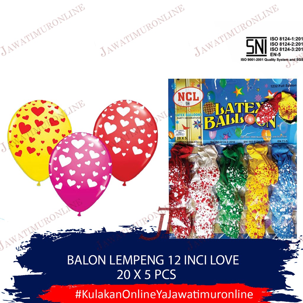 Balon Latex Full Sablon Hati 12 INCI Lempengan Balon 12 INCI