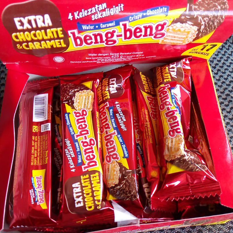 

BOX - Makanan snack wafer coklat MAYORA Beng Beng Extra Chocolate & Caramel Crispy Wafer