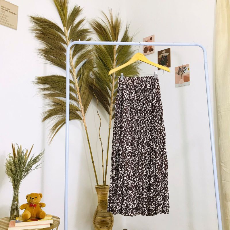 ROK PLISKET BUNGA DAISY / ROK PLISKET PREMIUM / ROK WANITA-Lily coklat