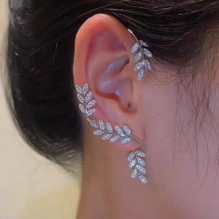 Candy Jewelry 1 Pcs Fashion Leaf Earrings Zircon Clip Earring Silver Gold Plated Ear Clips for Women