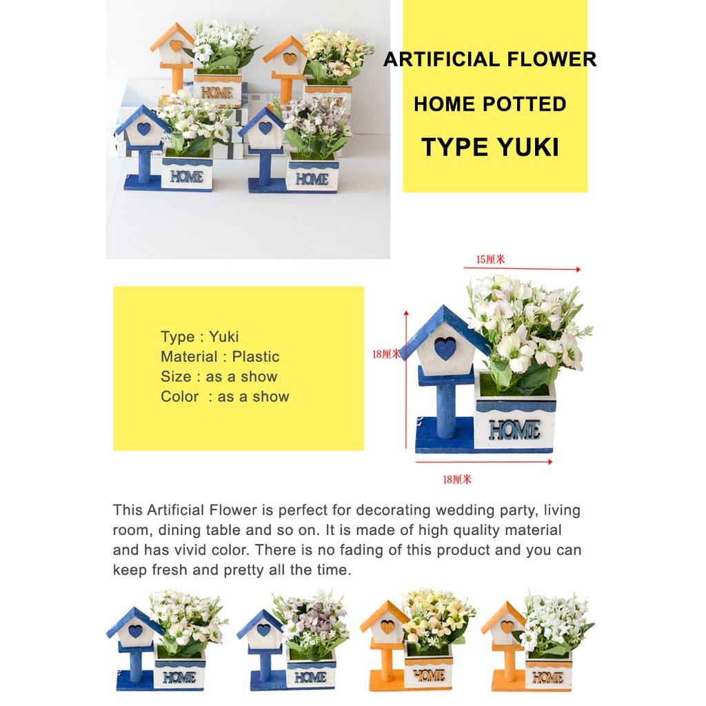 Pot Tanaman Plastik Moderen Hiasan Bunga Artificial Flower Tanaman Dekorasi Type Yuki