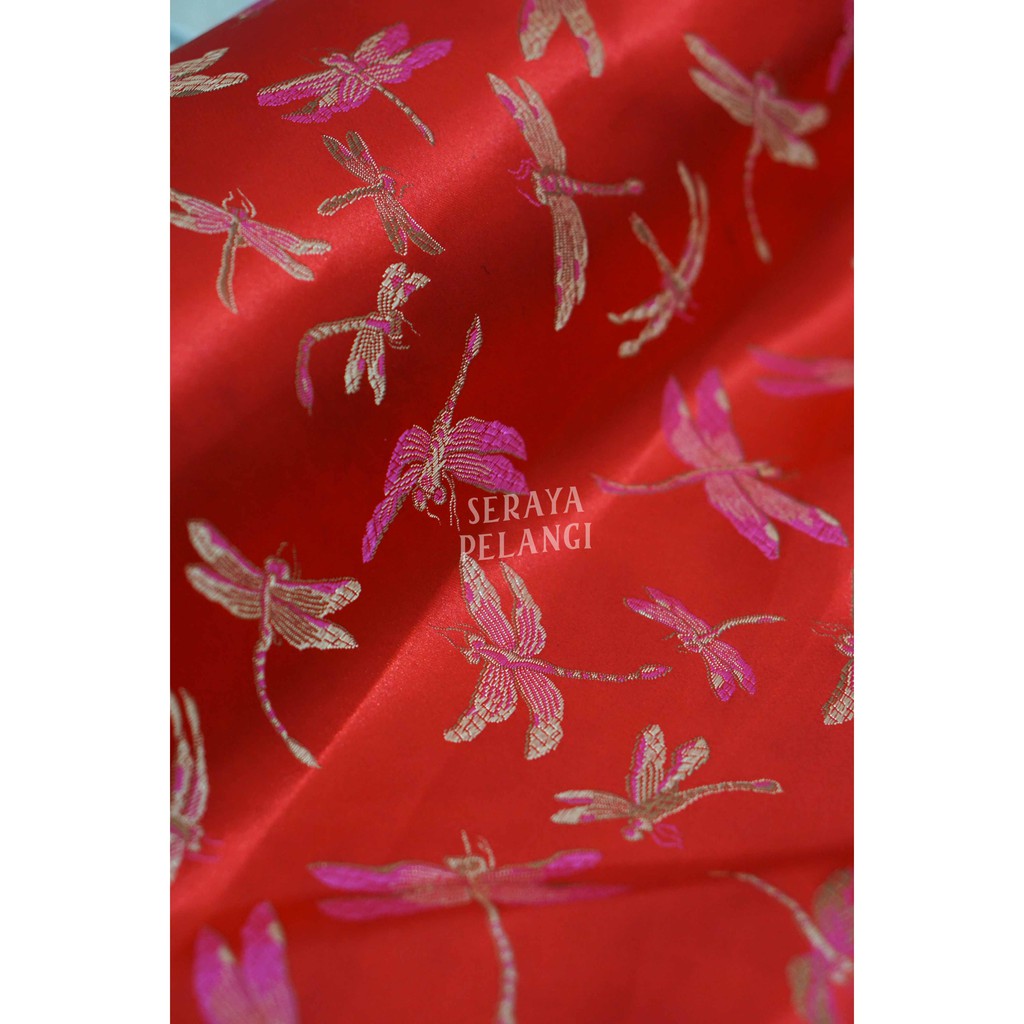 [METERAN] SATEN CINA Motif Capung | Baju Cheongsam | Kain Meteran | Fashion | Chongsam | Congsam | Wanita | Pria | Bahan Pakaian | Import Quality | Atasan | Bawahan | Dress