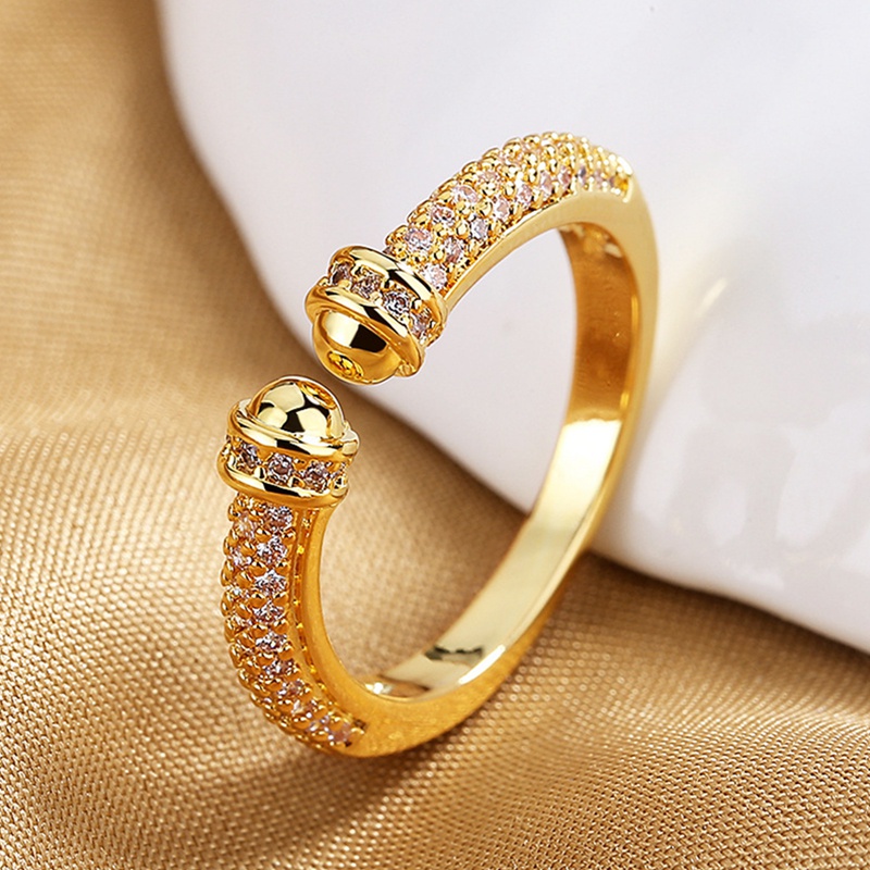 Fancyqube Cincin Model Terbuka Adjustable Bahan Metal Warna Emas Aksen Zirkon Untuk Wanita