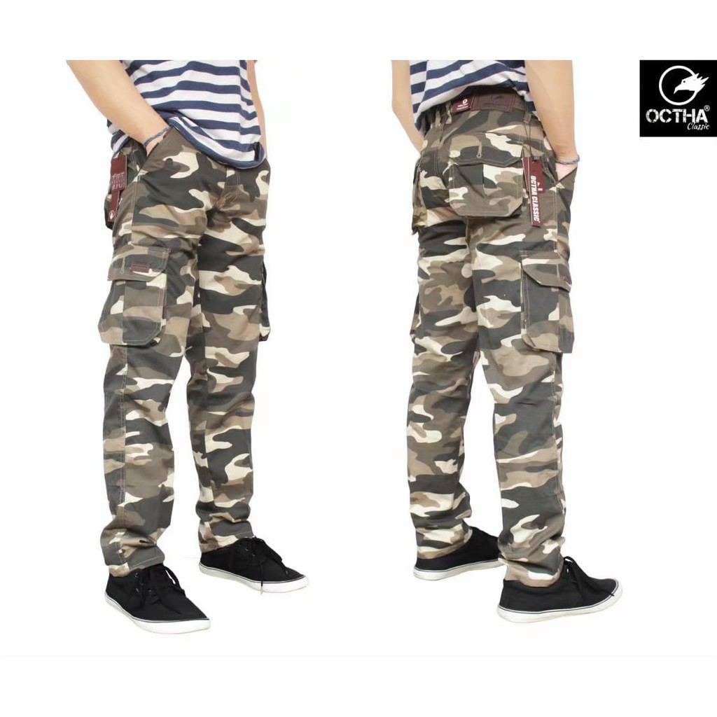 Celana Cargo Panjang Pria Loreng Army Premium Kanvas Original Slimfit Long Kargo PDL Distro Bigsize