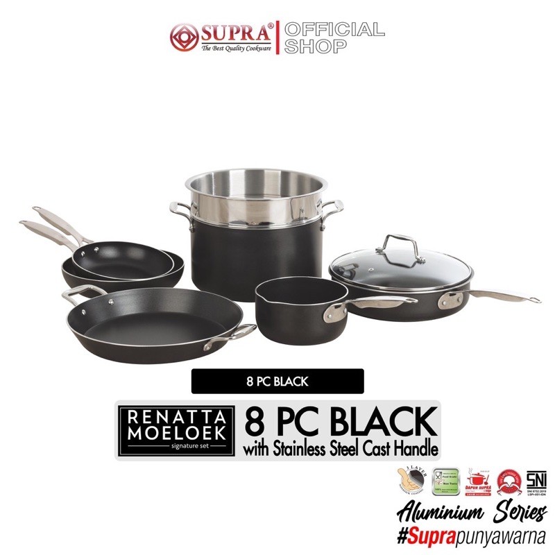 SUPRA Panci Alumunium Anti Lengket Renatta Moeloek Signature Set 8 Pcs - Black