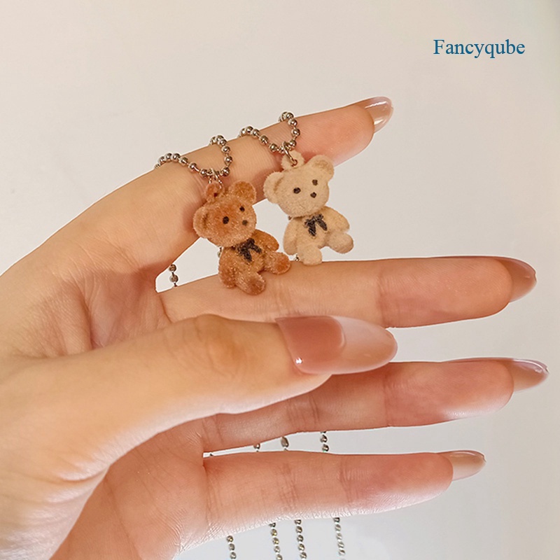 Fancyqube Kalung Rantai Panjang Liontin Beruang Bahan Plush Gaya Korea Untuk Wanita